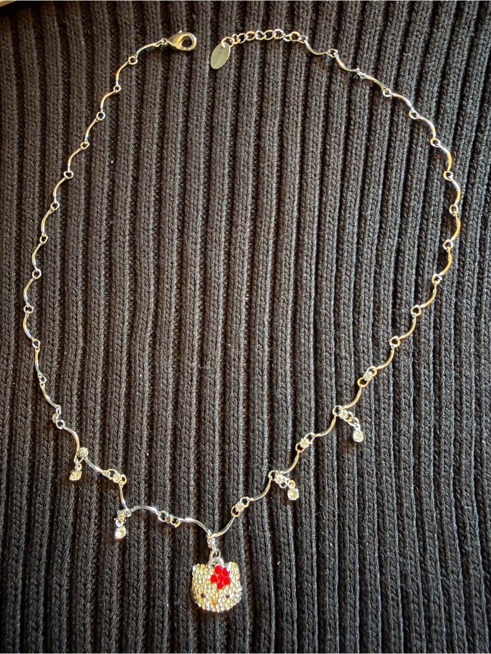 Hello Kitty Gold Necklace with Red Bow Crystal Charm